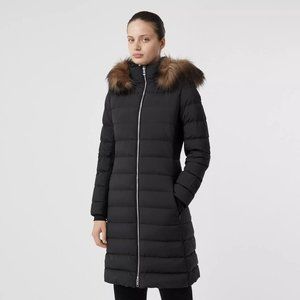 NWT BURBERRY Newbridge Fur-trimmed Quilted Coat